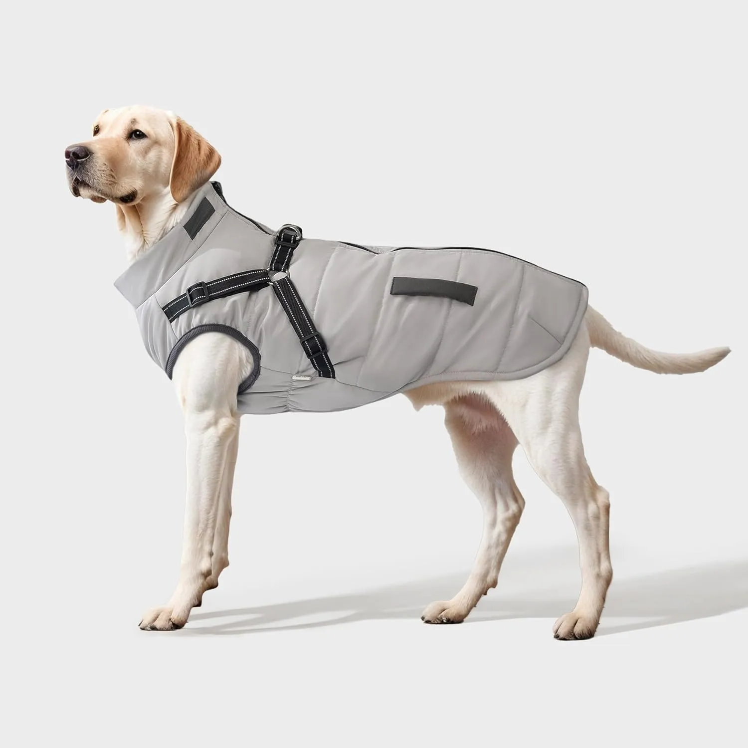 Dog Winter Coat with Harness Water-Resistant & Fleece-Lined | Adjustable 3XL-7XL for 22-77lbs Breeds (Grey) (Traction Vest Cotton Clothes,3XL)