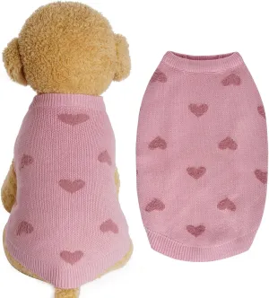 Dxhycc Dog Heart Sweater - Classic Knitted Puppy Warm Pet Holiday Clothes Cat Outfit (Pink, M)
