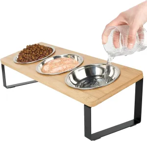 Elevated Cat Bowl, 15Tilted Cat Bowl Stand with 3 Stainless Steel Bowls for Indoor Cats and Pet, Raised Cats Bowls for Food and Water