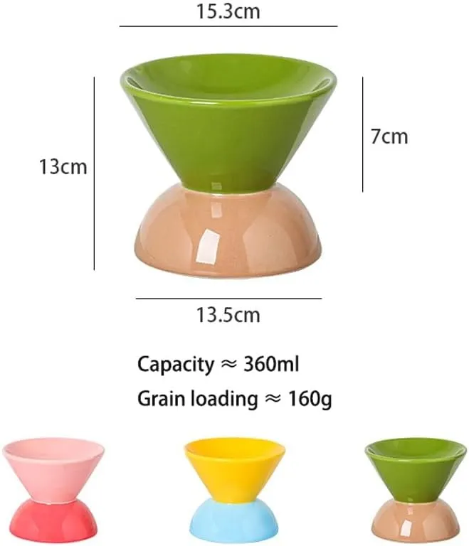 Elevated Cat Bowl, Ceramic Dog-Food Bowl and Water Bowl Set, No Spill Non Skid Dog Bowl Double Pet Bowls, Raised Cat Bowls for Indoor Cats, Dry/Wet Food(Yellow Blue Pink red)