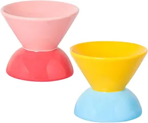 Elevated Cat Bowl, Ceramic Dog-Food Bowl and Water Bowl Set, No Spill Non Skid Dog Bowl Double Pet Bowls, Raised Cat Bowls for Indoor Cats, Dry/Wet Food(Yellow Blue Pink red)