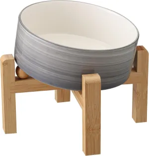 Elevated/Raised 15Tilted Anti Slip Ceramic Dog Bowls,Slanted Bulldog Pet Food Water Feeding Dish Stand for Cats and Dogs (3.6 Cups/28 OZ) Grey White