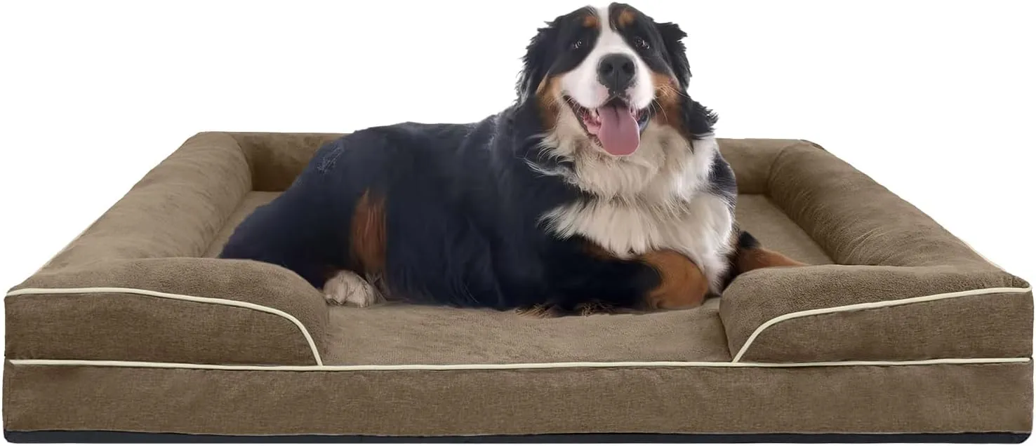 FERPOSH XXL Dog Bed, Orthopedic Washable Dog Bed, Pet Sofa Bed with Removable Washable Cover, Egg Foam Support, Non Slip Bottom Dog Bed, Dog Sofa Bed, Extra Large Dog Bed, 44" x 32", Coffee
