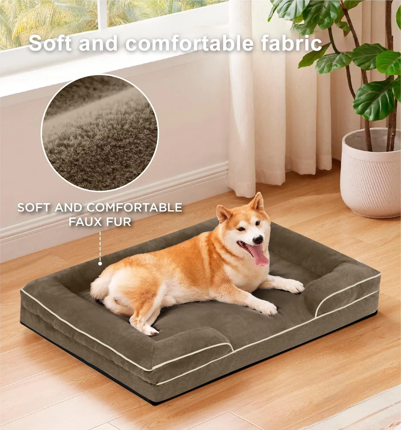 FERPOSH XXL Dog Bed, Orthopedic Washable Dog Bed, Pet Sofa Bed with Removable Washable Cover, Egg Foam Support, Non Slip Bottom Dog Bed, Dog Sofa Bed, Extra Large Dog Bed, 44" x 32", Coffee
