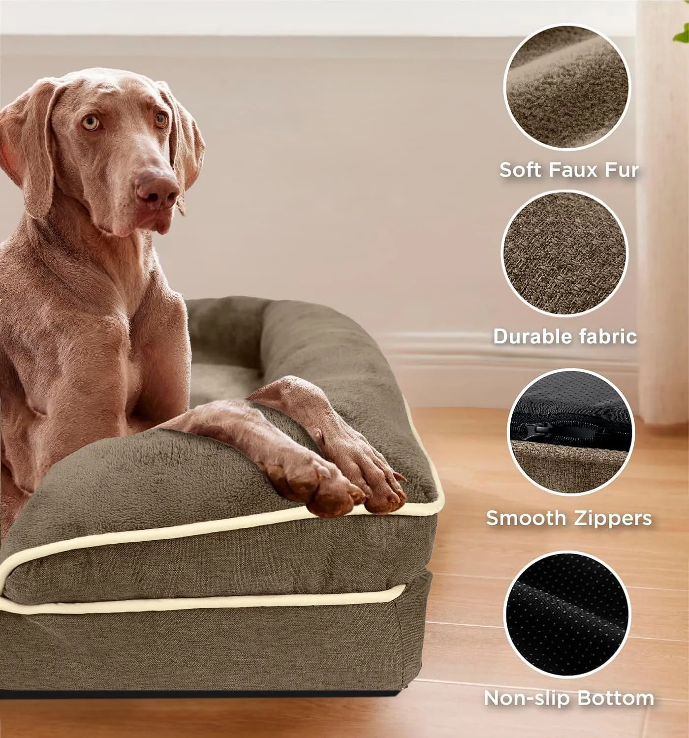 FERPOSH XXL Dog Bed, Orthopedic Washable Dog Bed, Pet Sofa Bed with Removable Washable Cover, Egg Foam Support, Non Slip Bottom Dog Bed, Dog Sofa Bed, Extra Large Dog Bed, 44" x 32", Coffee