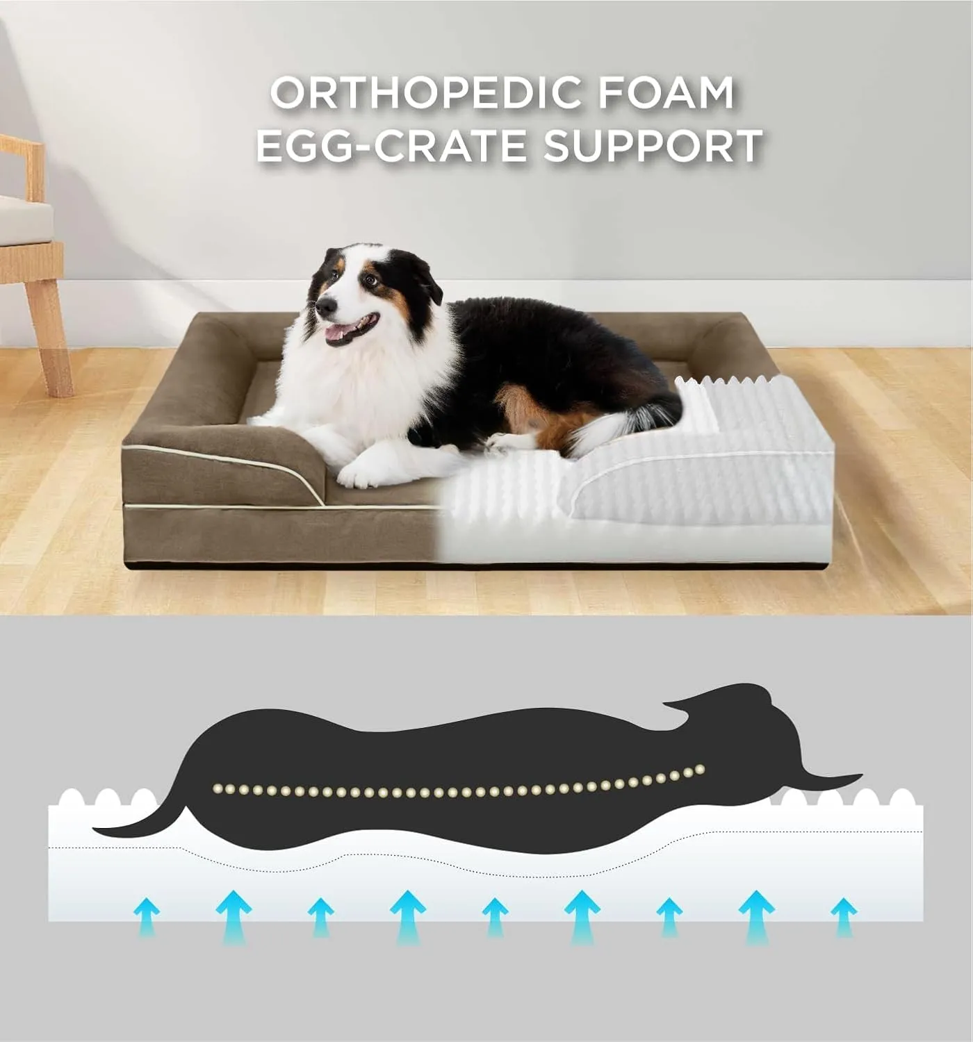 FERPOSH XXL Dog Bed, Orthopedic Washable Dog Bed, Pet Sofa Bed with Removable Washable Cover, Egg Foam Support, Non Slip Bottom Dog Bed, Dog Sofa Bed, Extra Large Dog Bed, 44" x 32", Coffee