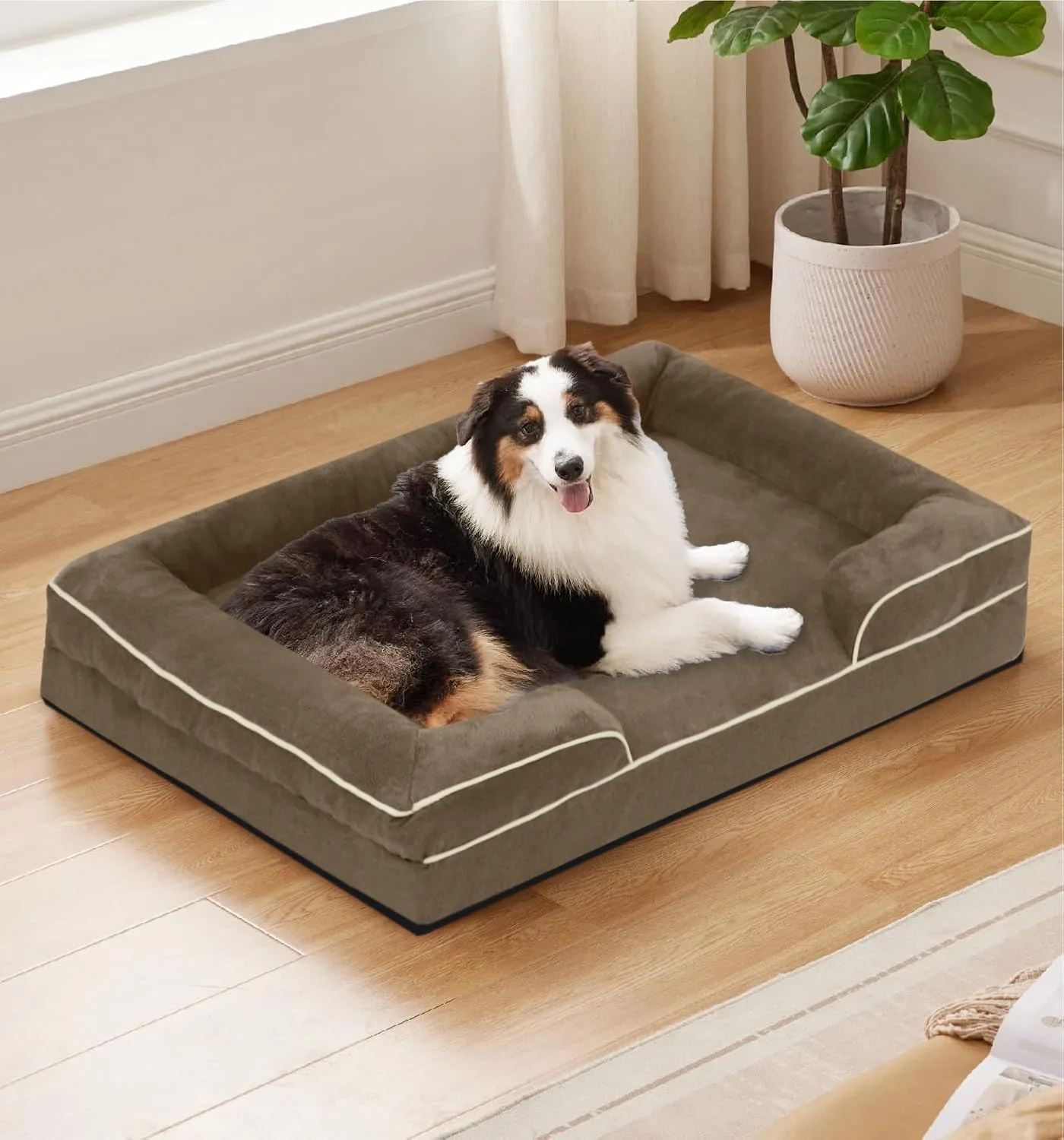 FERPOSH XXL Dog Bed, Orthopedic Washable Dog Bed, Pet Sofa Bed with Removable Washable Cover, Egg Foam Support, Non Slip Bottom Dog Bed, Dog Sofa Bed, Extra Large Dog Bed, 44" x 32", Coffee
