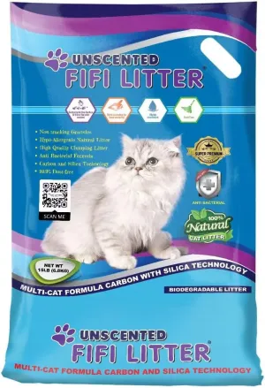 FIFI Litter 15-lbs. All Natural,Premium Multi-Cat Formula,Bentonite/Carbon/Silica, Hypoallergenic,Quick Clumping,99.9% Dust Free, Odor Control,Non-Tracking, Super Absorbent&Pet Friendly,Unscented