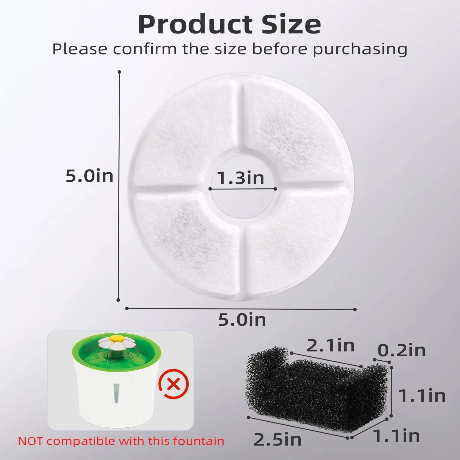 Filters Replacements for Flower Automatic Pet Fountains, Cat Water Fountain Replacement Parts and Dog Water Dispensers Filters for 81oz/2.4L Round Cat Water Fountains (4 Filters 2 Sponges)