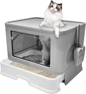 Foldable Box, Enclosed Potty with Scoop, Front Entry Top Exit Cat Litter, Closed Smell Proof Anti Splashing, Drawer Type Cat Litter Easy to Clean
