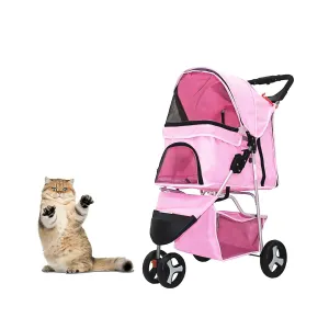 Foldable Pet Stroller, Cat/Dog Stroller with 3 Wheel, Dog Cat Cage Jogger Stroller for Medium Small Dogs Cats, Dog Travel Carrier with Storage Basket, Portable, Pink
