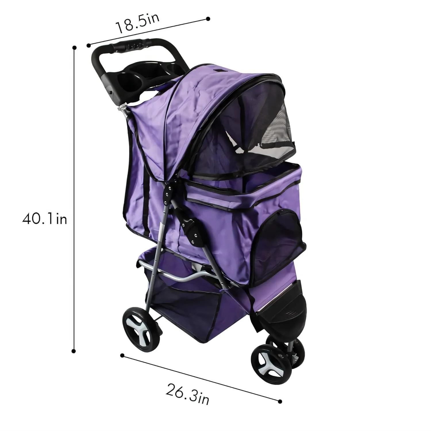 Foldable Pet Stroller, Cat/Dog Stroller with 3 Wheel, Dog Cat Cage Jogger Stroller for Medium Small Dogs Cats, Dog Travel Carrier with Storage Basket, Portable, Pink