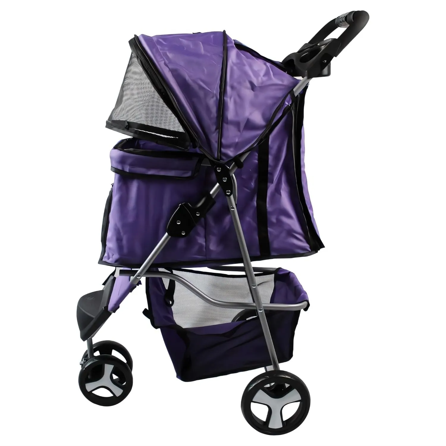 Foldable Pet Stroller, Cat/Dog Stroller with 3 Wheel, Dog Cat Cage Jogger Stroller for Medium Small Dogs Cats, Dog Travel Carrier with Storage Basket, Portable, Pink