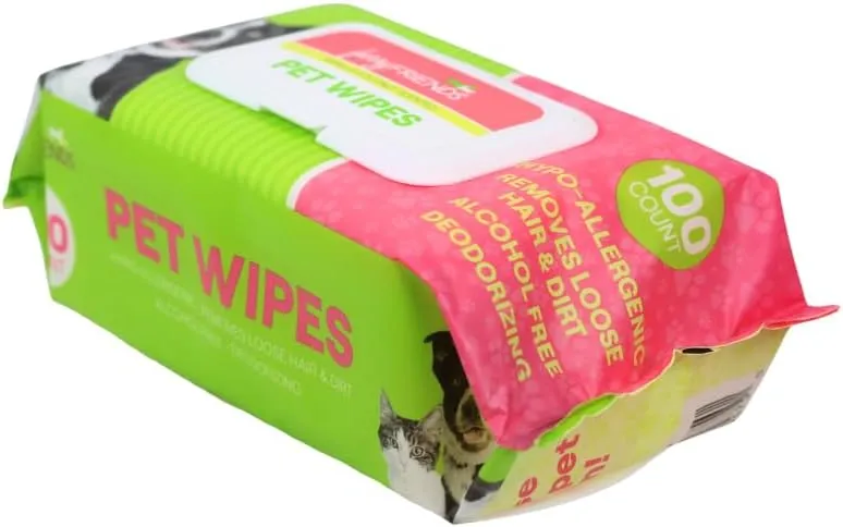 FurryFriends Pet Wipes | Vanilla Coconut Scented | Hypo-allergenic | Alcohol Free| Deodorizing | Removes Loose Hair & Dirt | Incredibly Clean | 100 ct. 1 Pack