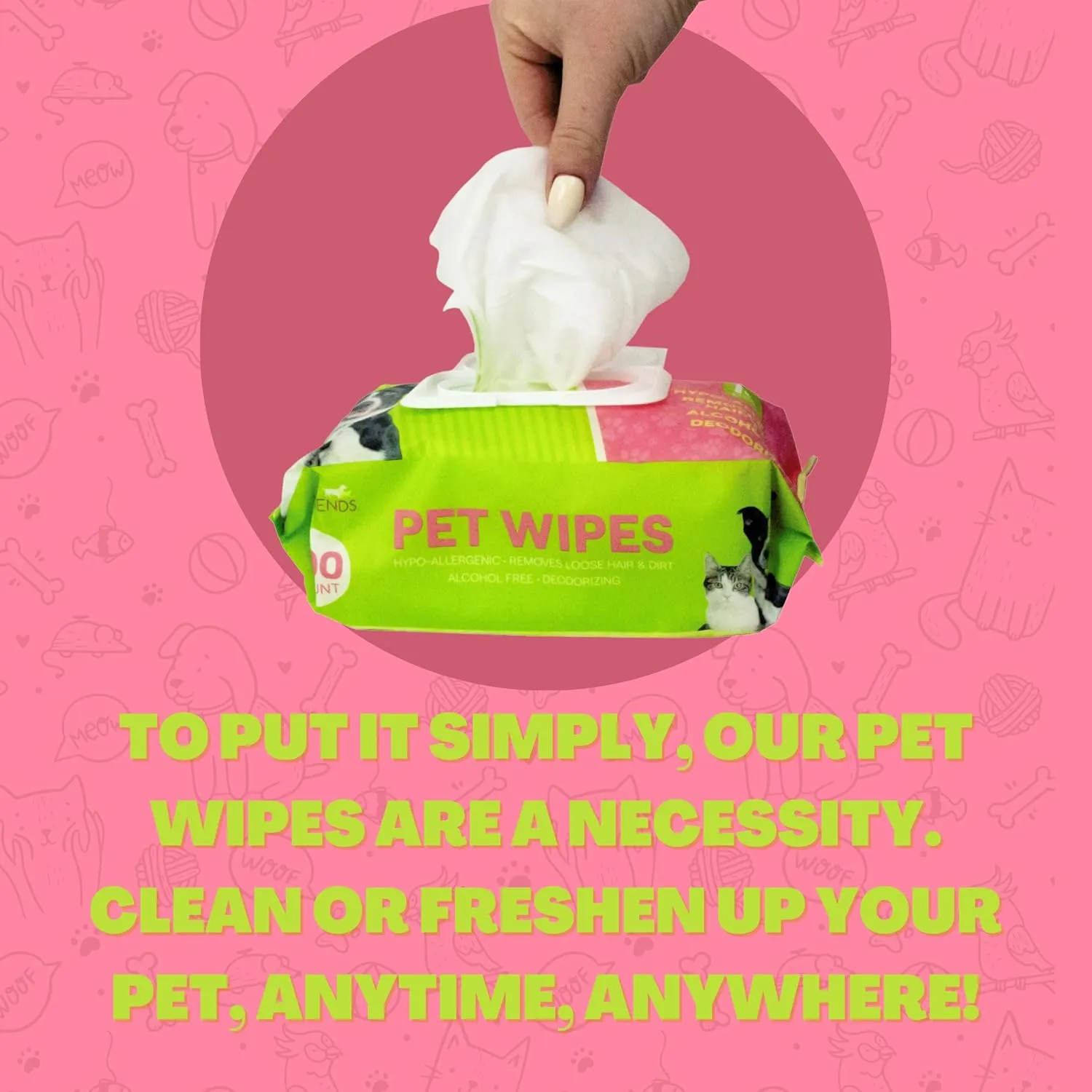 FurryFriends Pet Wipes | Vanilla Coconut Scented | Hypo-allergenic | Alcohol Free| Deodorizing | Removes Loose Hair & Dirt | Incredibly Clean | 100 ct. 1 Pack