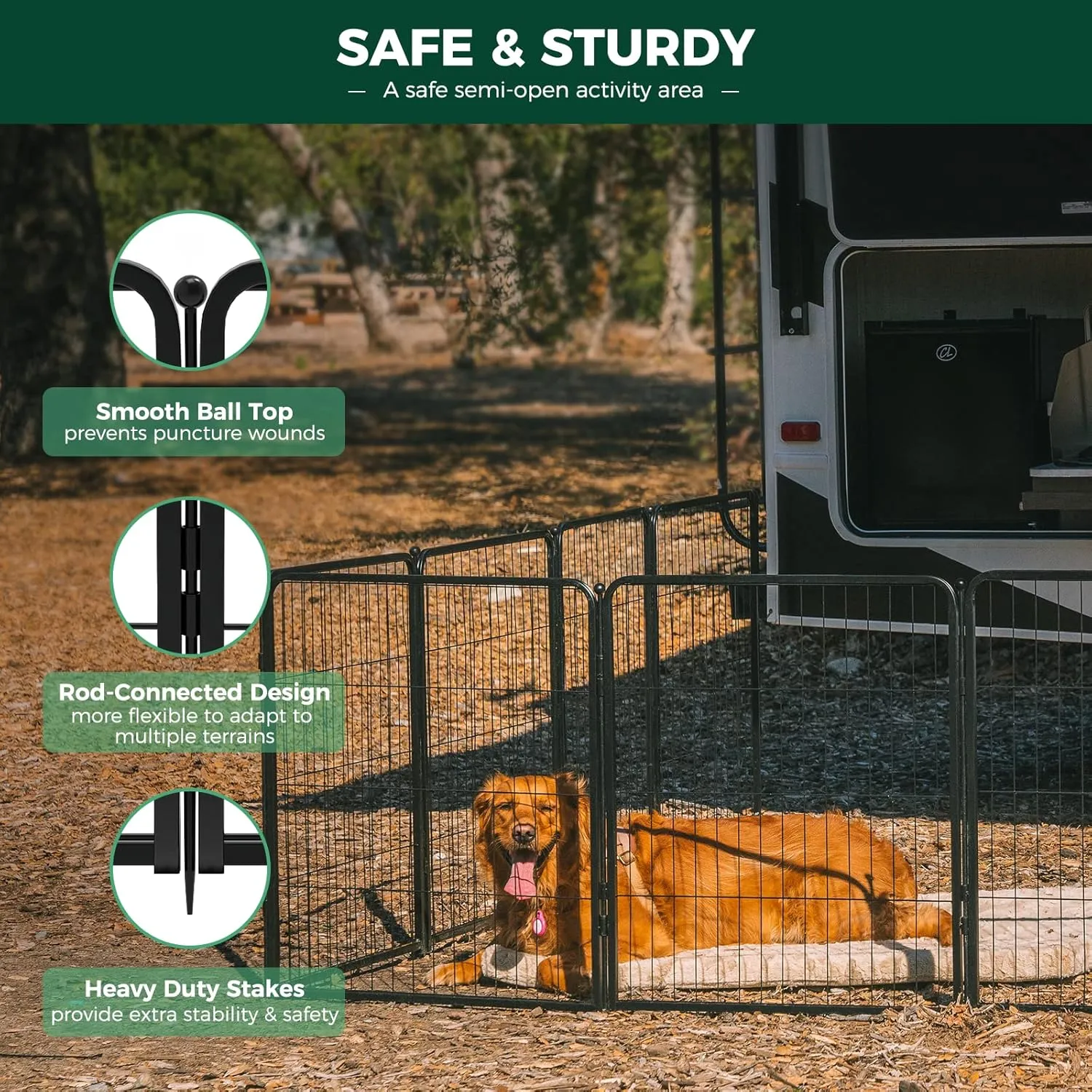 FXW Rollick Dog Playpen for Yard, RV Camping, 32 inch 16 Panels for Small and Medium DogsPatented