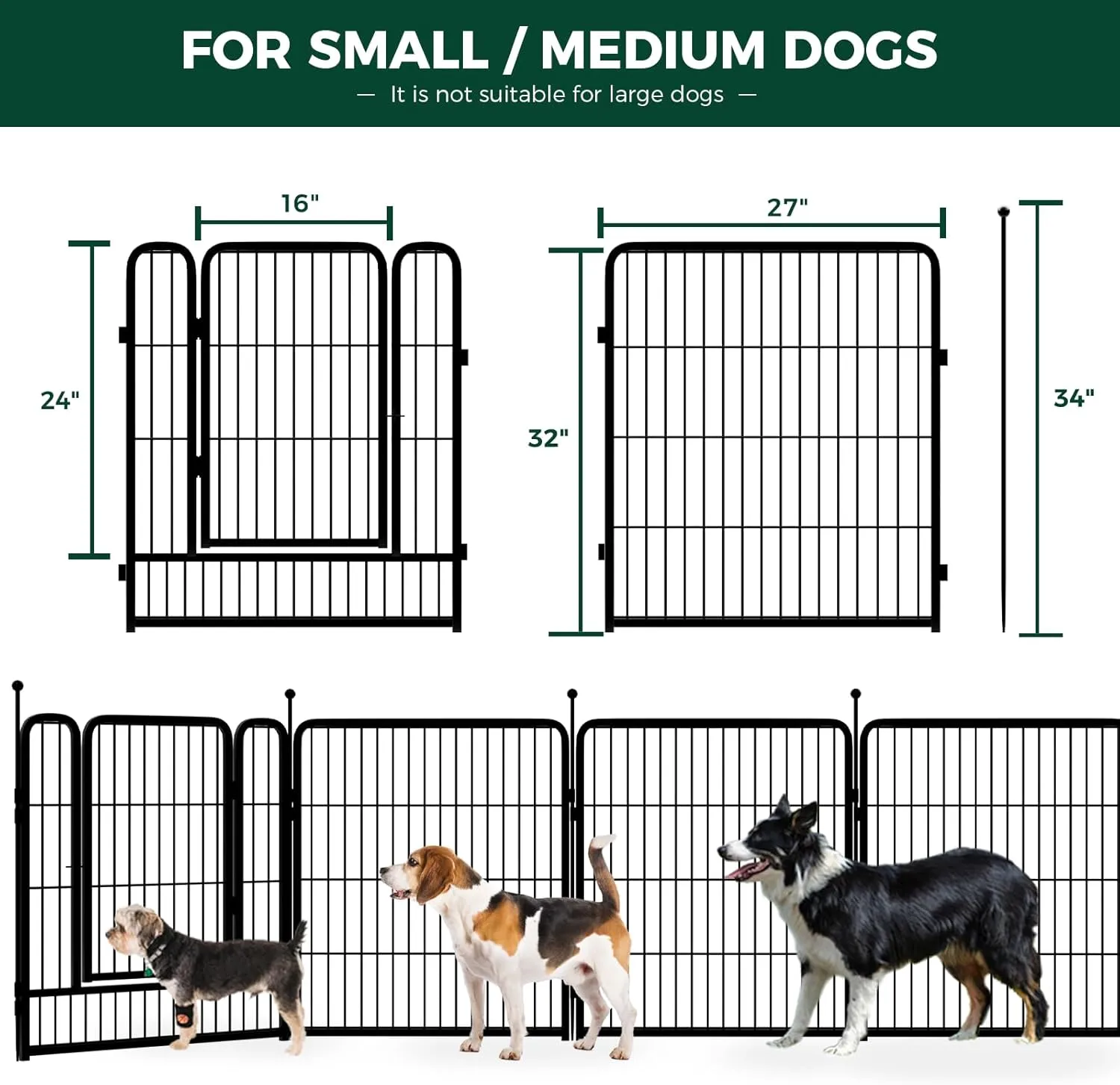FXW Rollick Dog Playpen for Yard, RV Camping, 32 inch 16 Panels for Small and Medium DogsPatented