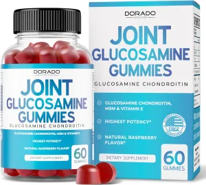 Glucosamine Chondroitin Gummies Joint Supplement - Glucosamine Gummies For Adults Nutritional Supplements - Joint Supplements for Men & Women - Delicious Raspberry Flavor - (60 Count)