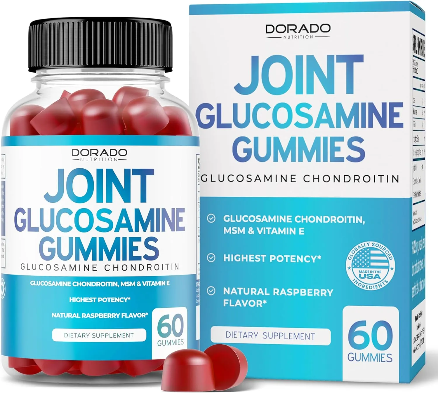 Glucosamine Chondroitin Gummies Joint Supplement - Glucosamine Gummies For Adults Nutritional Supplements - Joint Supplements for Men & Women - Delicious Raspberry Flavor - (60 Count)