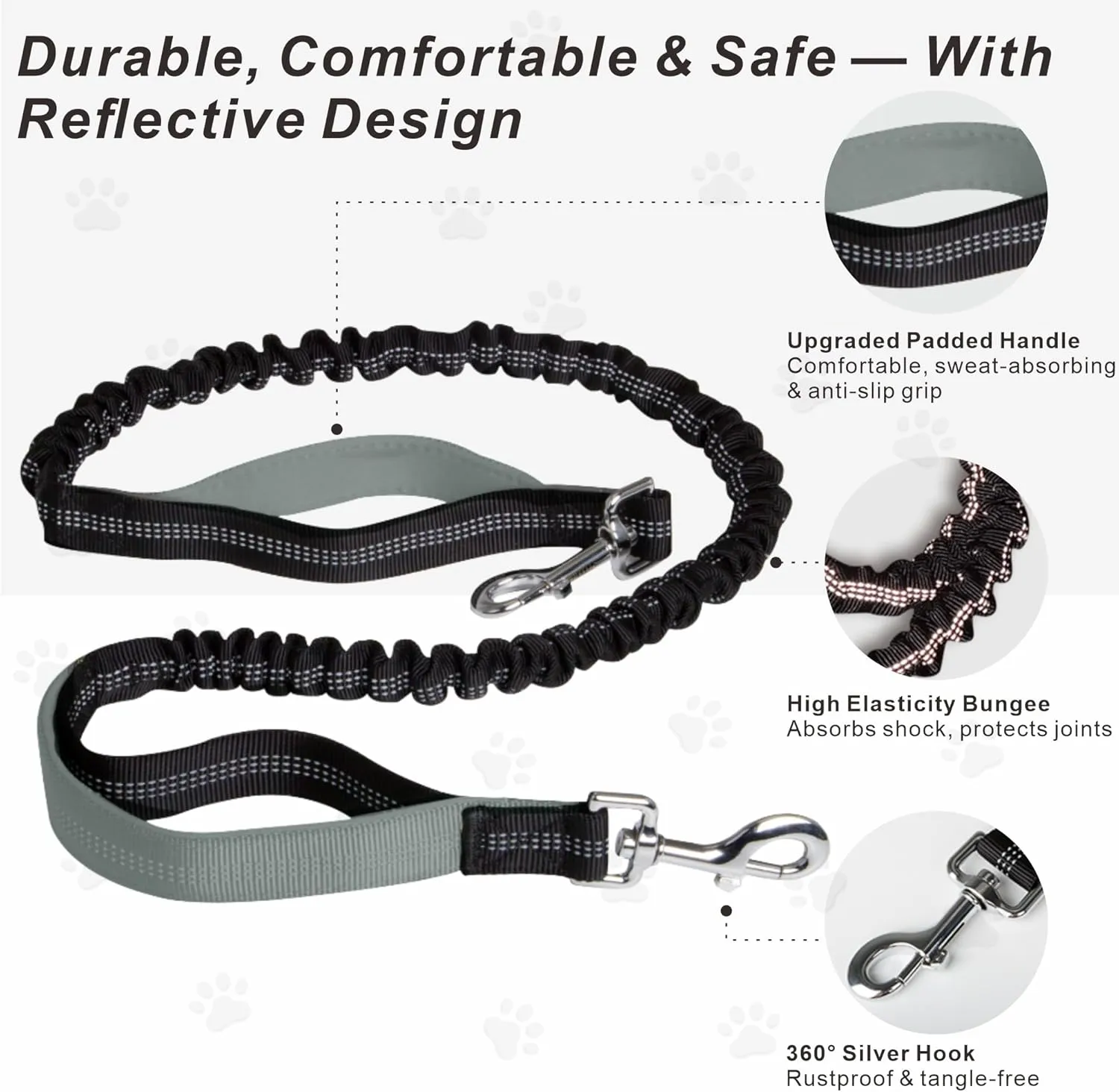 Hands-Free Dog Leash for Dogs up to 130 lbs  Shock-Absorbing Bungee, Padded Handles, Adjustable Waist Belt,Support Pad & Zipper Pouch  with Bag Dispenser  Running, Jogging, Walking, Cool Gray