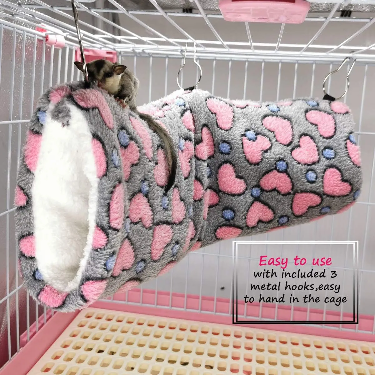 Hanging Tunnel for Small Animals Guinea Pig Accessories Sugar Glider Cage Accessories Hamster Rat Toys Ferret HammockHeart-Grey
