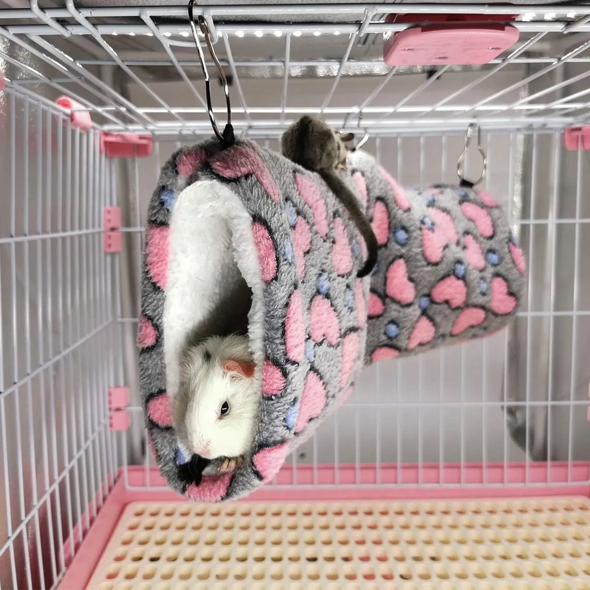 Hanging Tunnel for Small Animals Guinea Pig Accessories Sugar Glider Cage Accessories Hamster Rat Toys Ferret HammockHeart-Grey