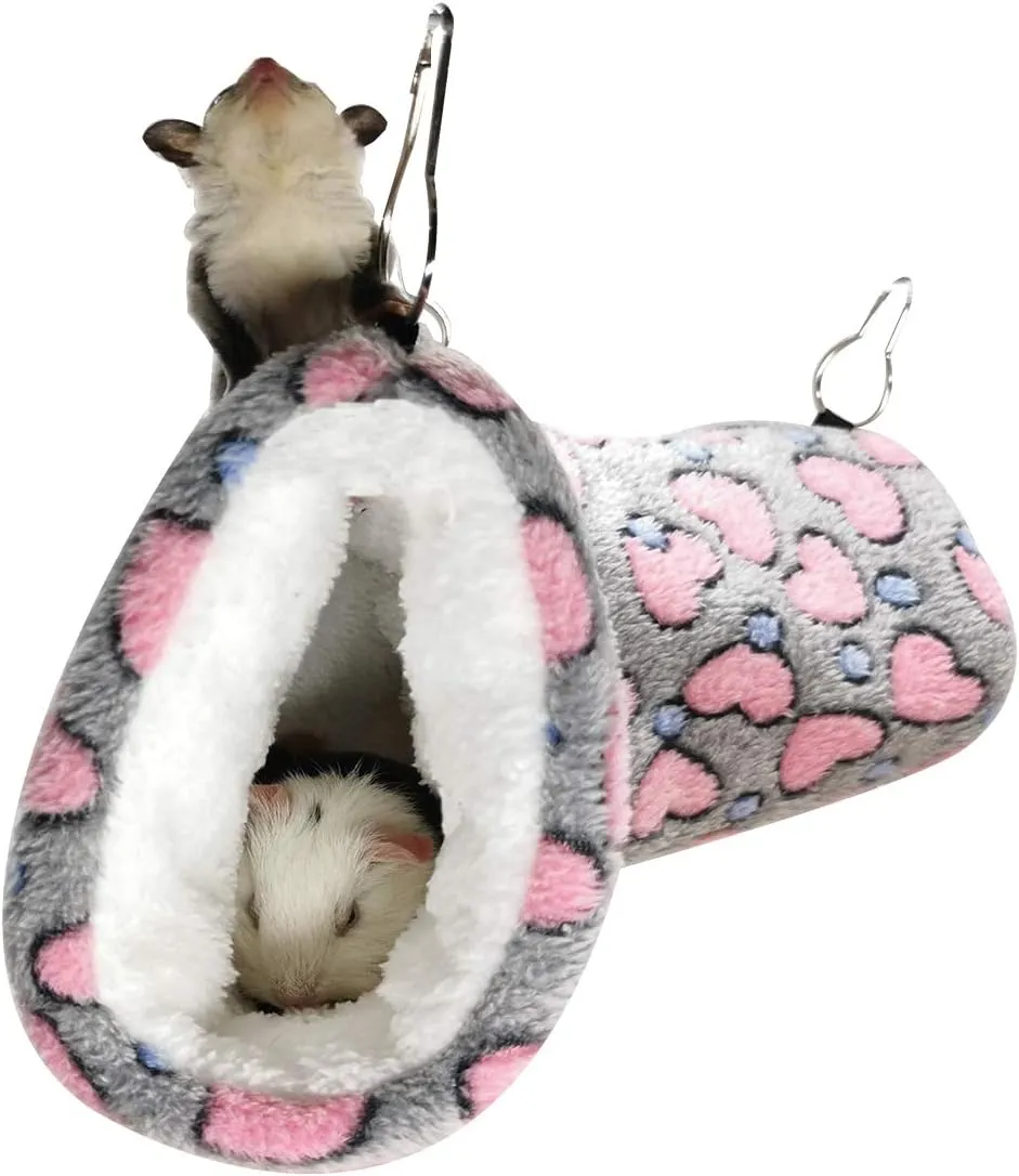 Hanging Tunnel for Small Animals Guinea Pig Accessories Sugar Glider Cage Accessories Hamster Rat Toys Ferret HammockHeart-Grey