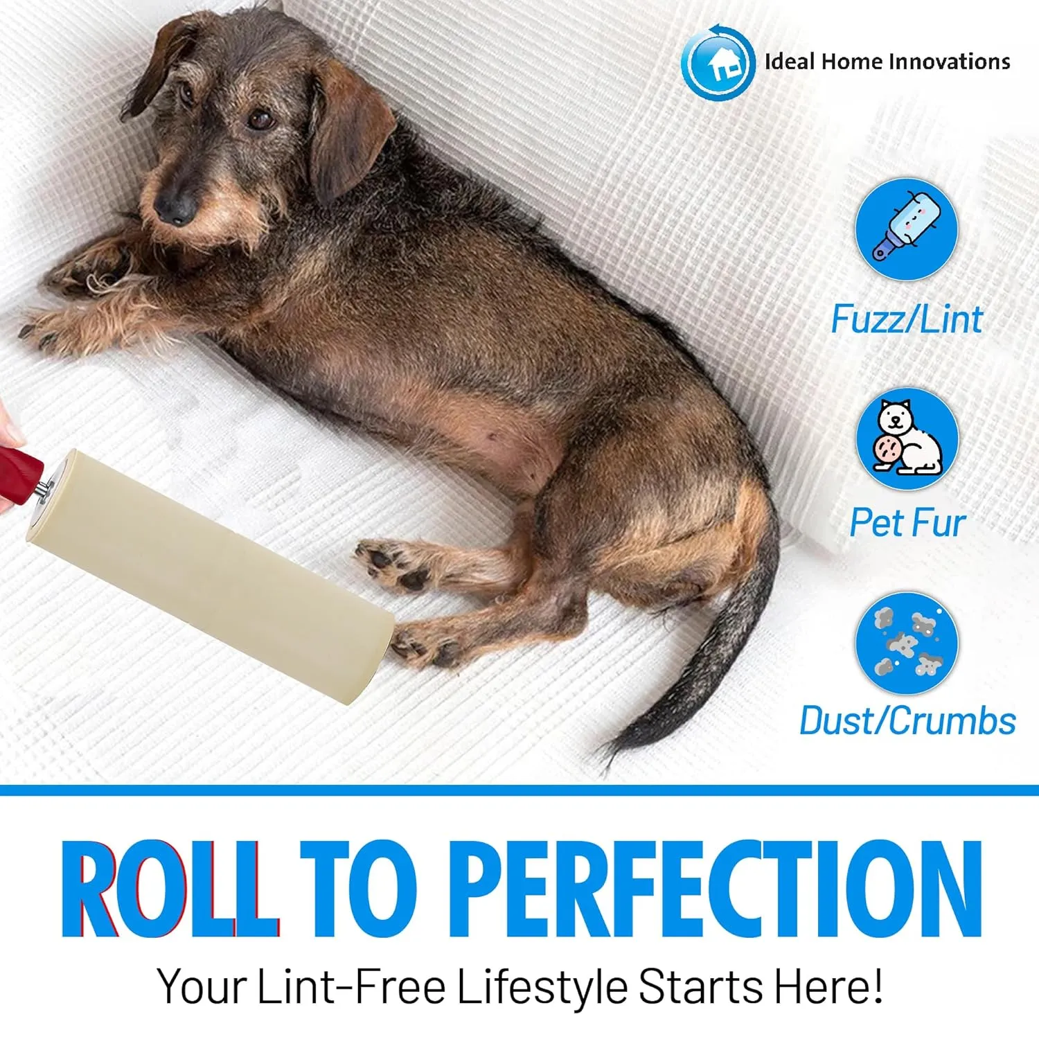 Heavy Duty 8 Wide Lint Roller - Extra Sticky Pet Hair Remover for Clothes, Carpet, Furniture & Car - Dog/Cat Hair Lint Remover - 6 Rolls, 360 Sheets - Easy Peel, Made in USA