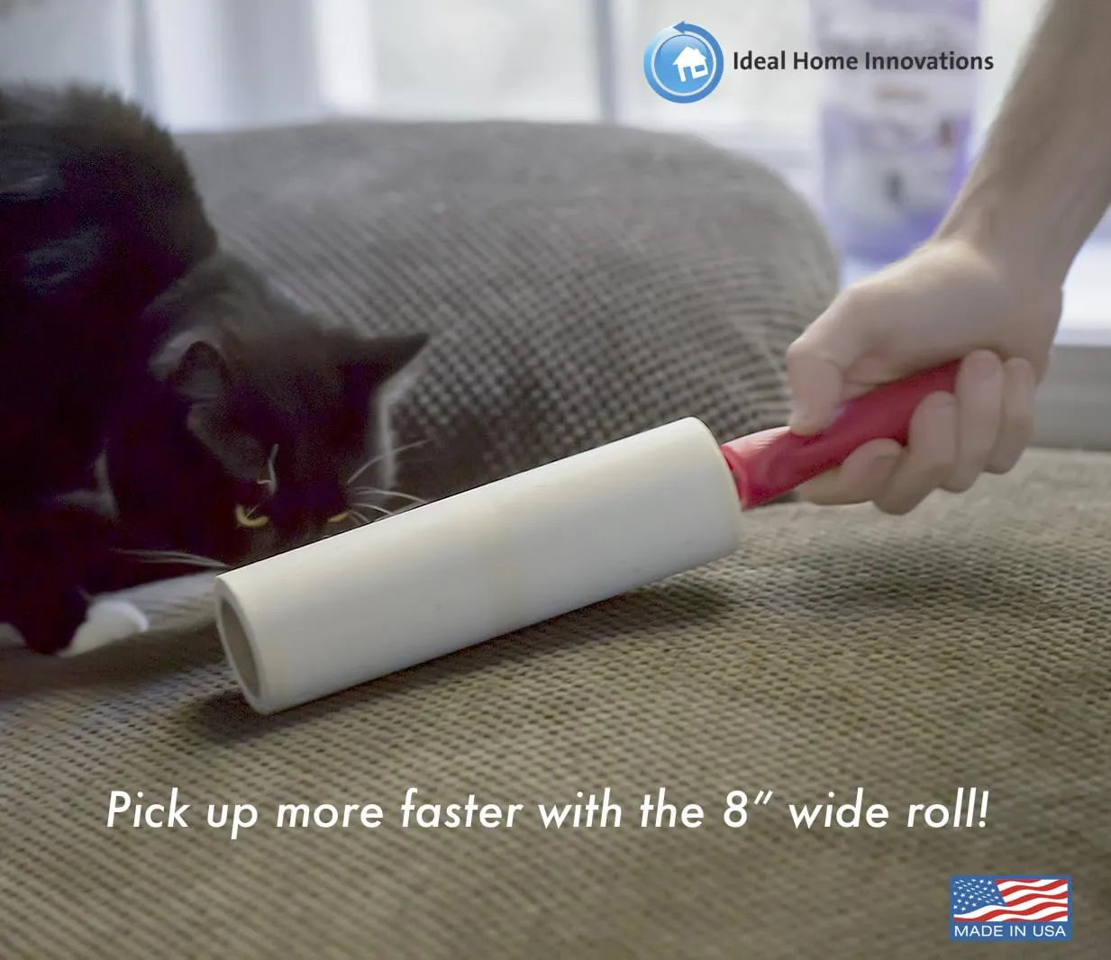 Heavy Duty 8 Wide Lint Roller - Extra Sticky Pet Hair Remover for Clothes, Carpet, Furniture & Car - Dog/Cat Hair Lint Remover - 6 Rolls, 360 Sheets - Easy Peel, Made in USA