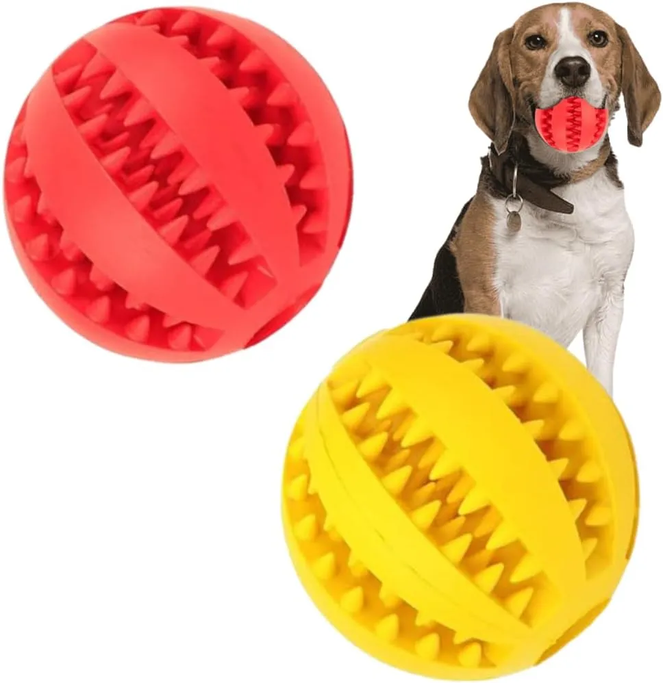 Interactive Dog Toys for Aggressive Chewers, Durable Puzzle Treat Balls (2 Pack), Puppy Teething Chew Balls, Small, Medium & Large Dogs, Teeth Cleaning & Brain Stimulation