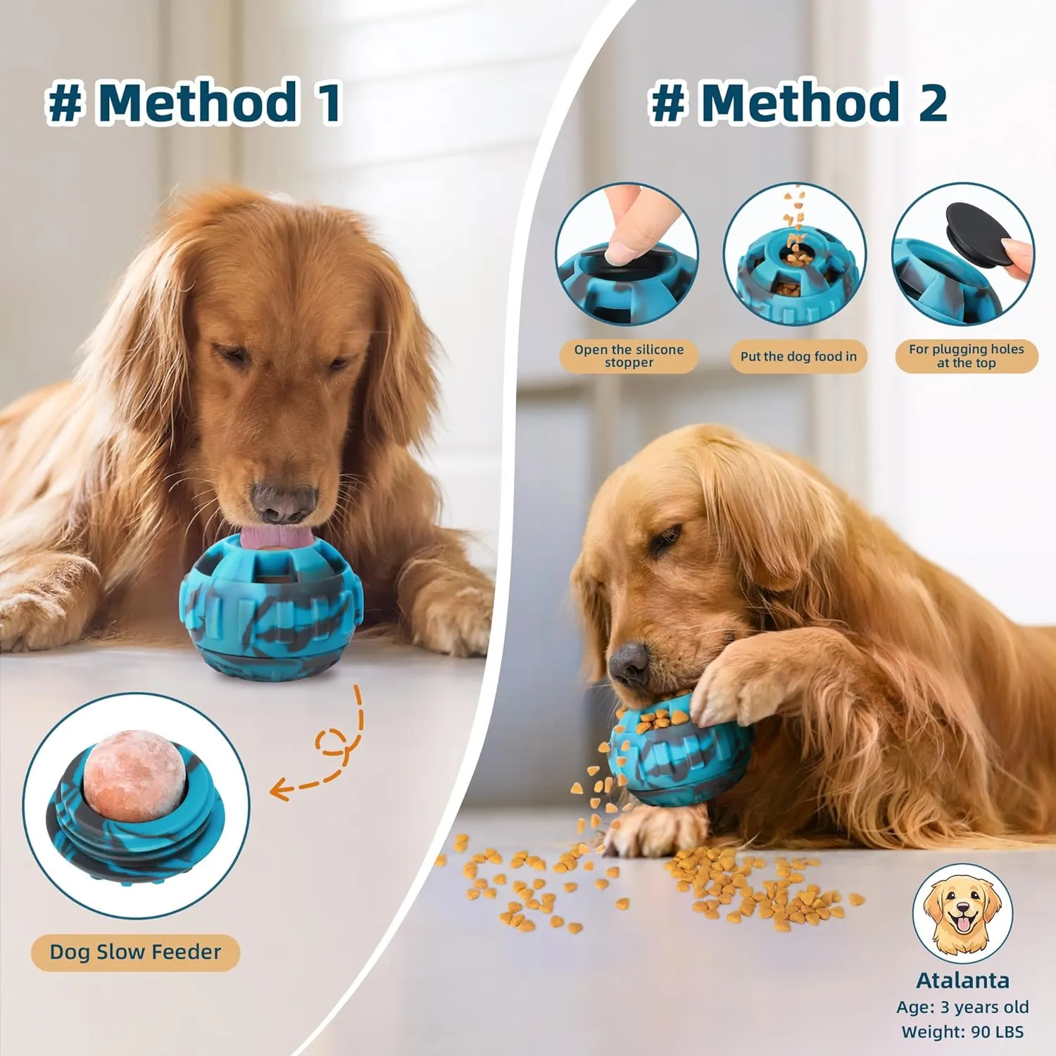 Interactive Dog Toys for Boredom to Keep Them Busy, Silicone Dog Treat Puzzle Balls, Long-Lasting Reusable Mold, Dishwasher Safe, Blue,M
