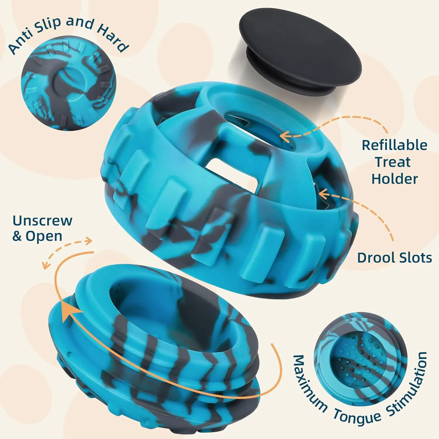 Interactive Dog Toys for Boredom to Keep Them Busy, Silicone Dog Treat Puzzle Balls, Long-Lasting Reusable Mold, Dishwasher Safe, Blue,M