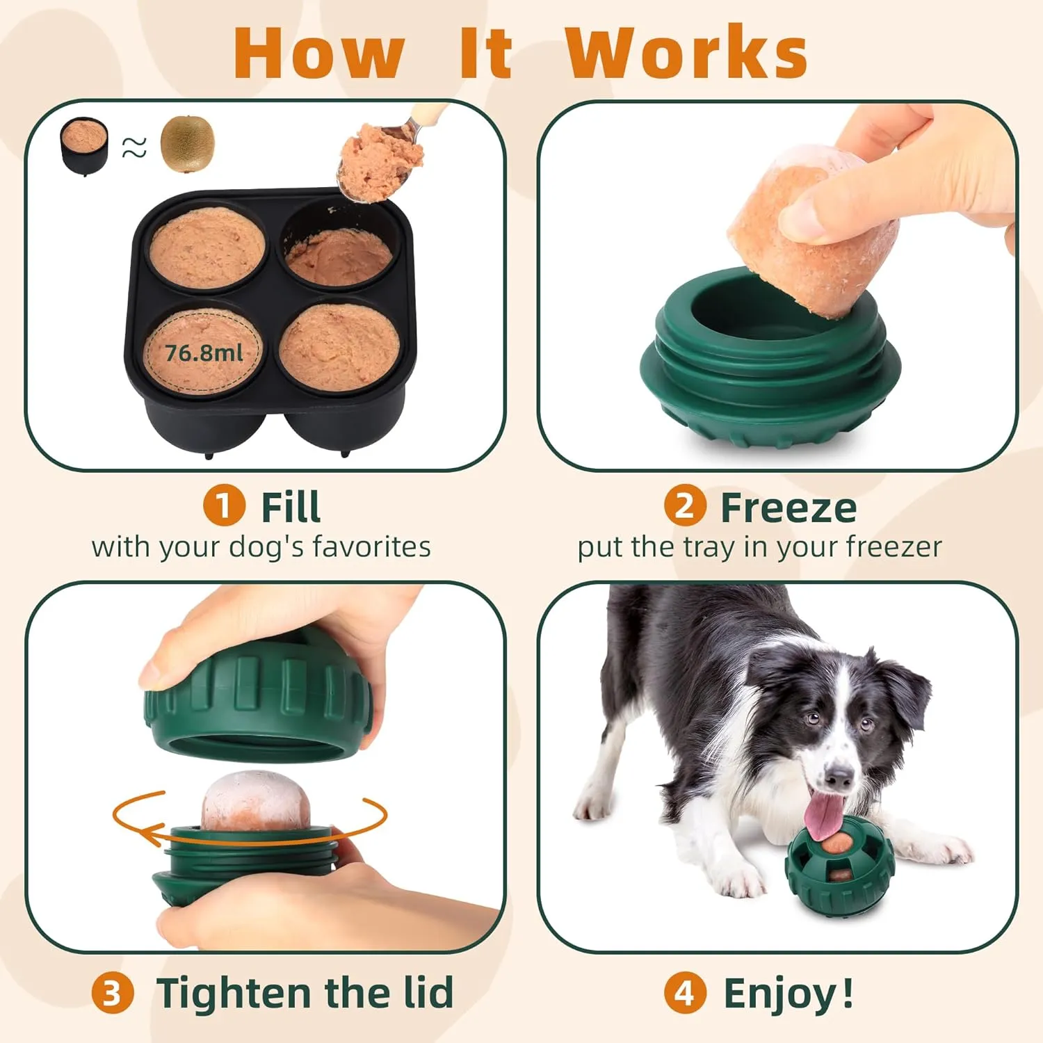 Interactive Dog Toys for Boredom to Keep Them Busy, Silicone Dog Treat Puzzle Balls, Long-Lasting Reusable Mold, Dishwasher Safe,Green,M
