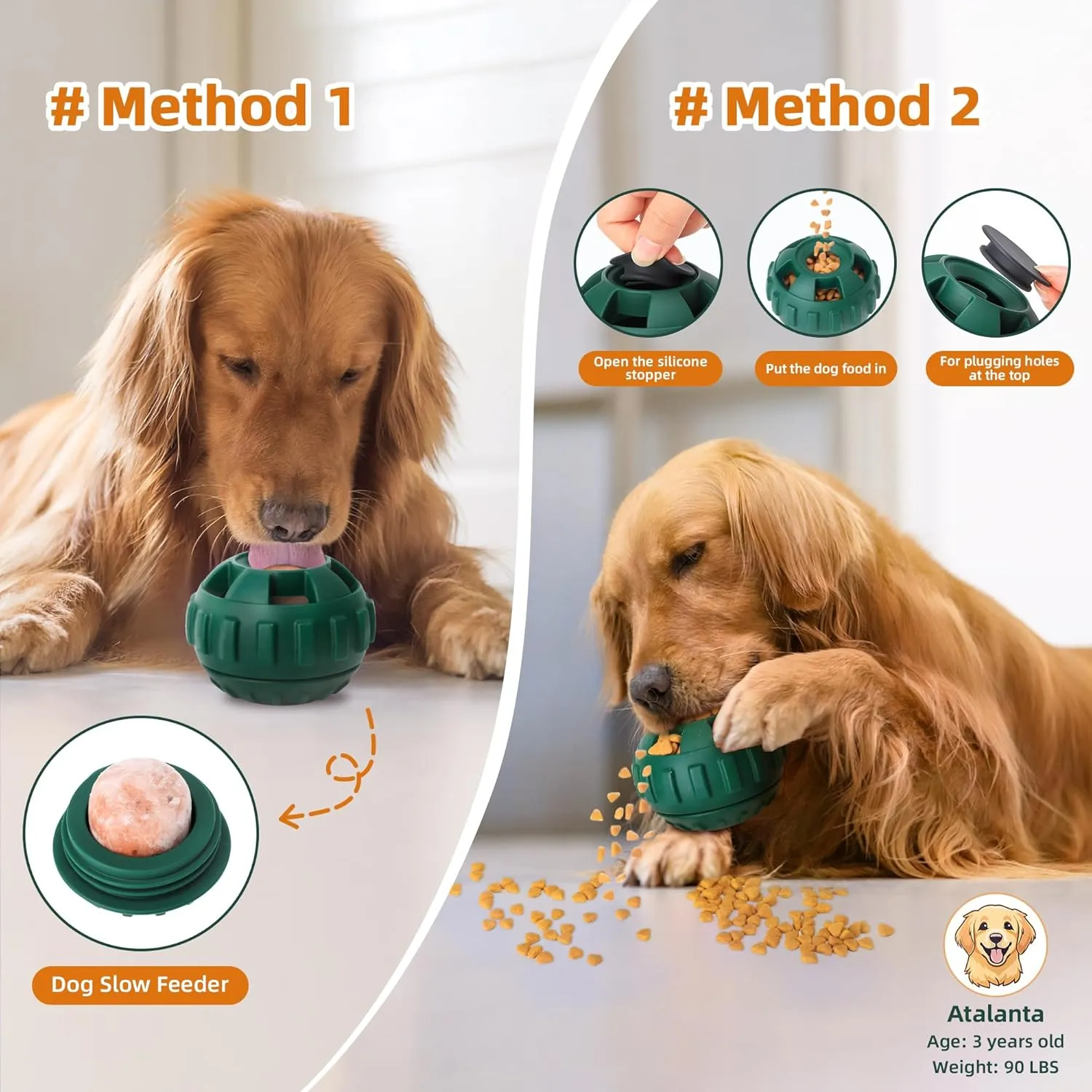 Interactive Dog Toys for Boredom to Keep Them Busy, Silicone Dog Treat Puzzle Balls, Long-Lasting Reusable Mold, Dishwasher Safe,Green,M