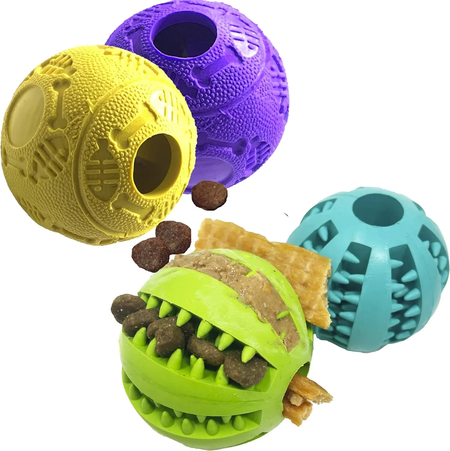 Jalousie Dog Puzzle Balls Dog Treat Dispensing Balls Non-Toxic Natural Rubber Dog Chew Toys for Puppy Pet Dog Teething Puzzle Playing Treat Dispenser Rope Balls (Small, 6 Pack Assorted)