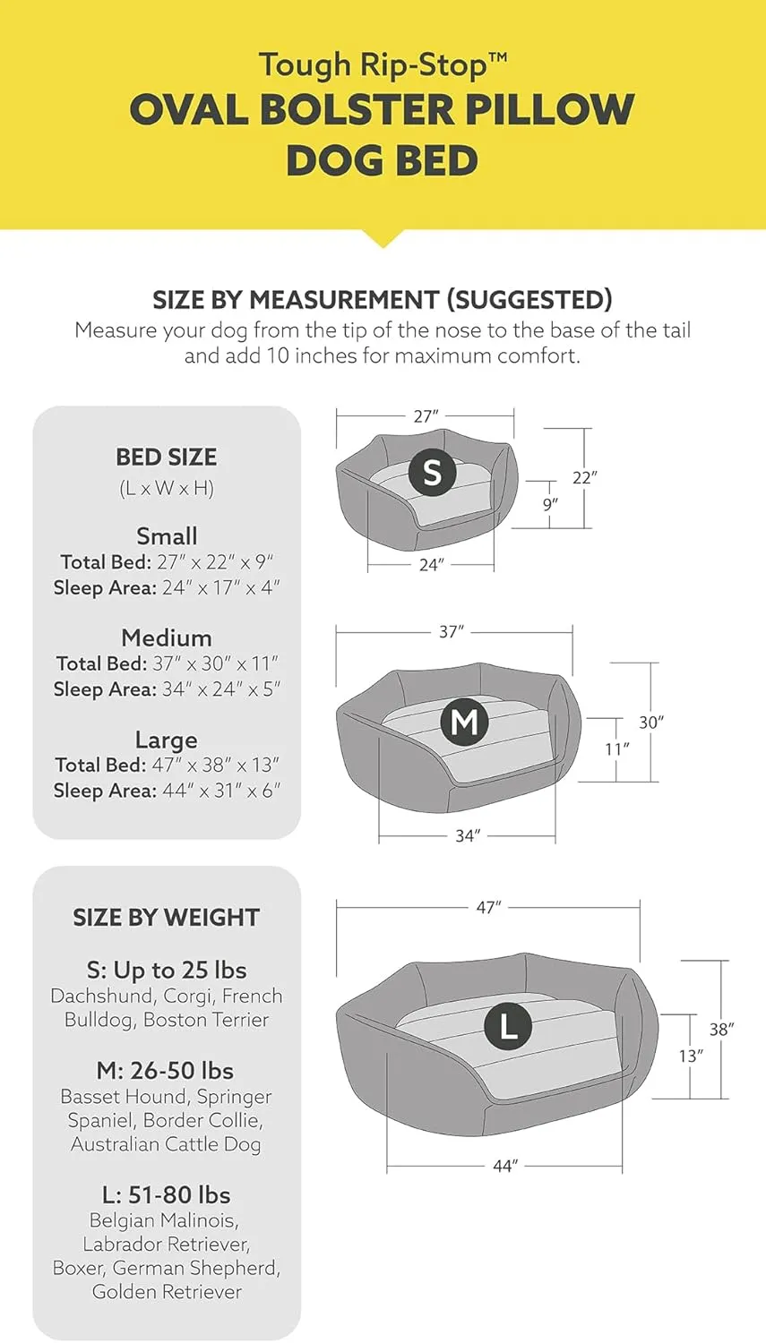 K9 Ballistics Tough Ripstop Oval Bolster Dog Bed, Den Shape, Scratch-Resistant, Machine Washable - Small, Black Ripstop