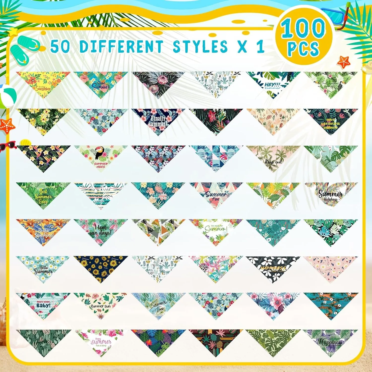 Kacctyen 100 Pcs Dog Bandanas for Summer Bulk Hawaiian Floral Pet Scarf Bibs Adjustable Washable Kerchief Seasonal Pet Costume Accessories Grooming Supplies for Small to Large Cats Dogs