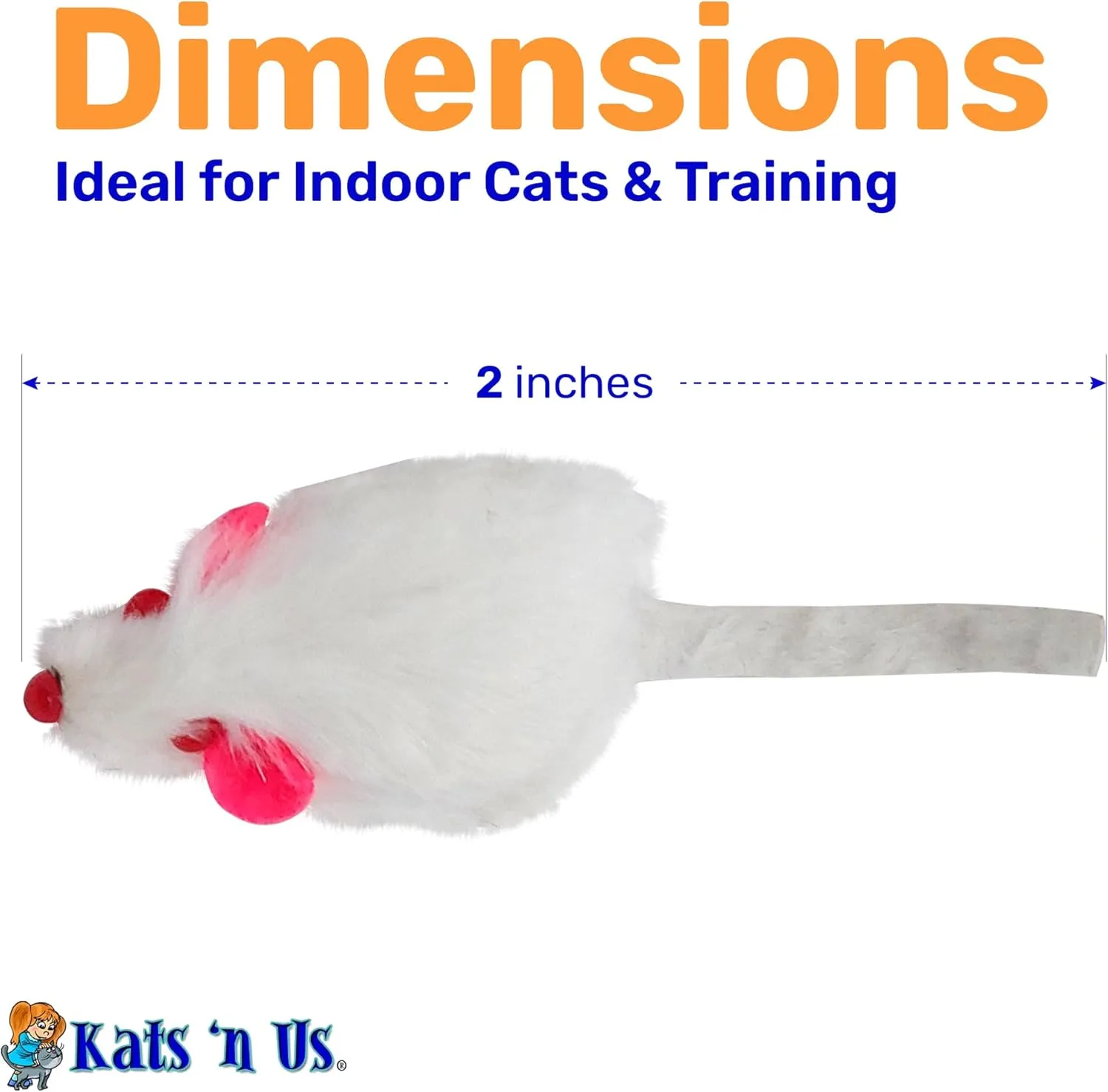 Kats'N Us Real Rabbit Fur White Mouse Cat Toy - Rattle Sound - - Interactive Cat Toys, Real Fur Mice -10 Pack White