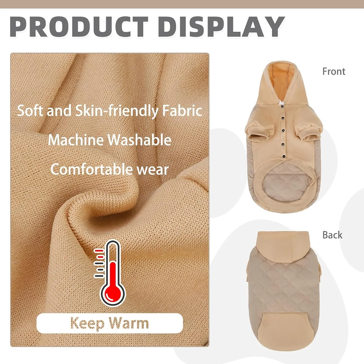 KOOLTAIL Warm Coat for Small Dogs, Waterproof Jacket with Leash Hole, Cold Weather Vest for Winter, Soft Pet Hoodie Sweatshirt for Puppy Cats, Girls, Boys Beige S
