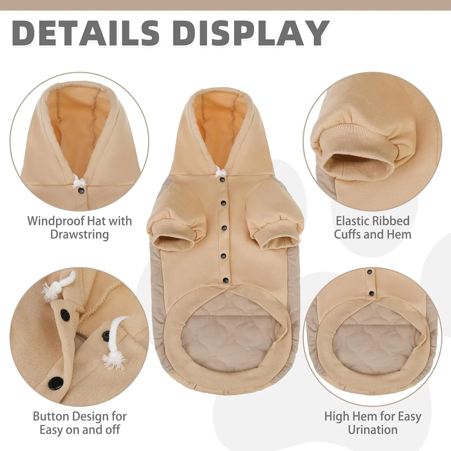 KOOLTAIL Warm Coat for Small Dogs, Waterproof Jacket with Leash Hole, Cold Weather Vest for Winter, Soft Pet Hoodie Sweatshirt for Puppy Cats, Girls, Boys Beige S