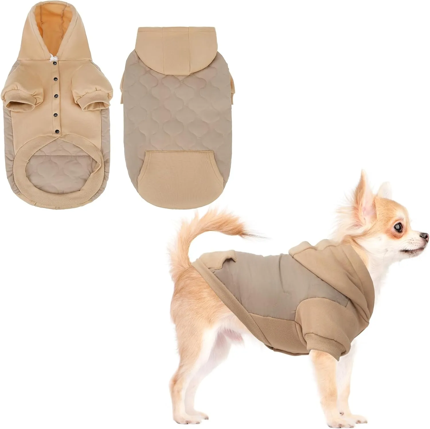 KOOLTAIL Warm Coat for Small Dogs, Waterproof Jacket with Leash Hole, Cold Weather Vest for Winter, Soft Pet Hoodie Sweatshirt for Puppy Cats, Girls, Boys Beige S