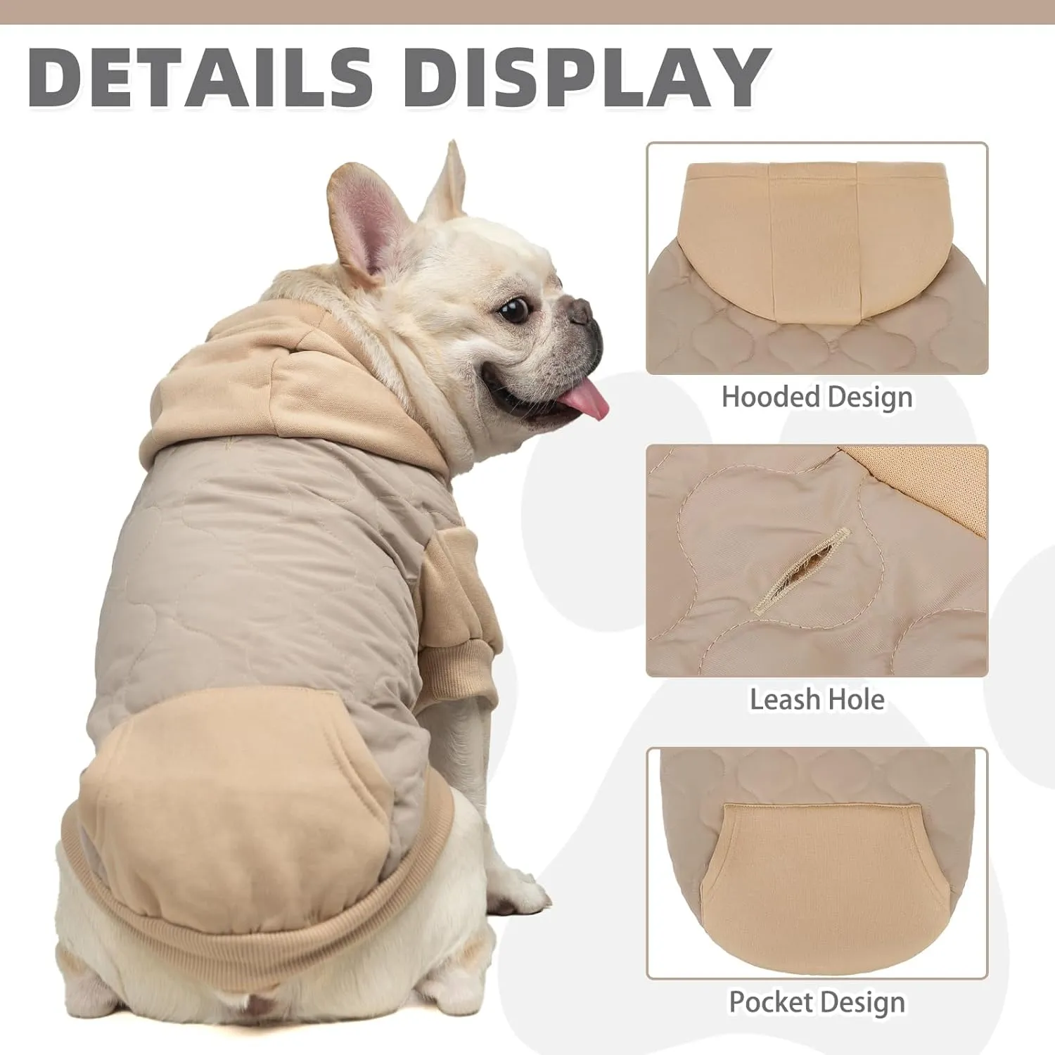 KOOLTAIL Warm Coat for Small Dogs, Waterproof Jacket with Leash Hole, Cold Weather Vest for Winter, Soft Pet Hoodie Sweatshirt for Puppy Cats, Girls, Boys Beige S