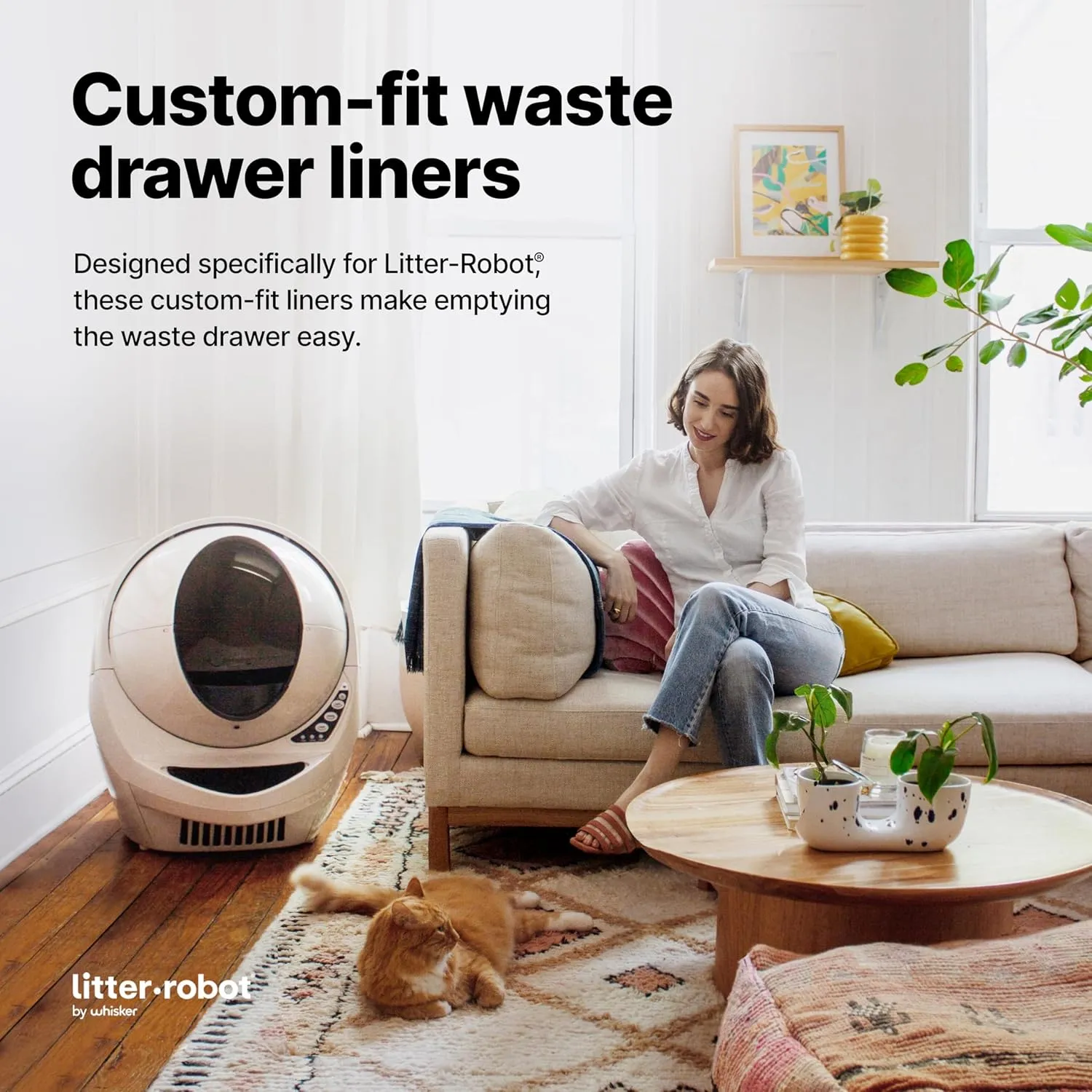 Litter-Robot Waste Drawer Liners by Whisker, 50 Pack - Litter Box Liners, Custom Fit for Litter-Robot, 9-11 Gallons of Capacity, Quick to Install and Easy to Empty