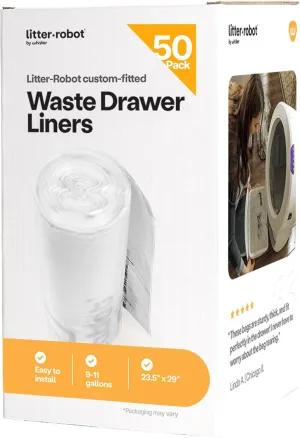 Litter-Robot Waste Drawer Liners by Whisker, 50 Pack - Litter Box Liners, Custom Fit for Litter-Robot, 9-11 Gallons of Capacity, Quick to Install and Easy to Empty