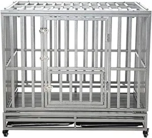 LUCKUP 42" Heavy Duty Dog Cage Metal Kennel and Crate for Medium and Large Dogs Pet Playpen with Four Lockable Casters Indoor Silver