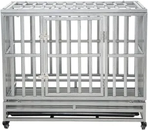 LUCKUP Heavy Duty Dog Cage Metal Kennel and Crate for Medium and Large Dogs, Pet Playpen with Four Wheels,Easy to Install,38 inch,Silver 