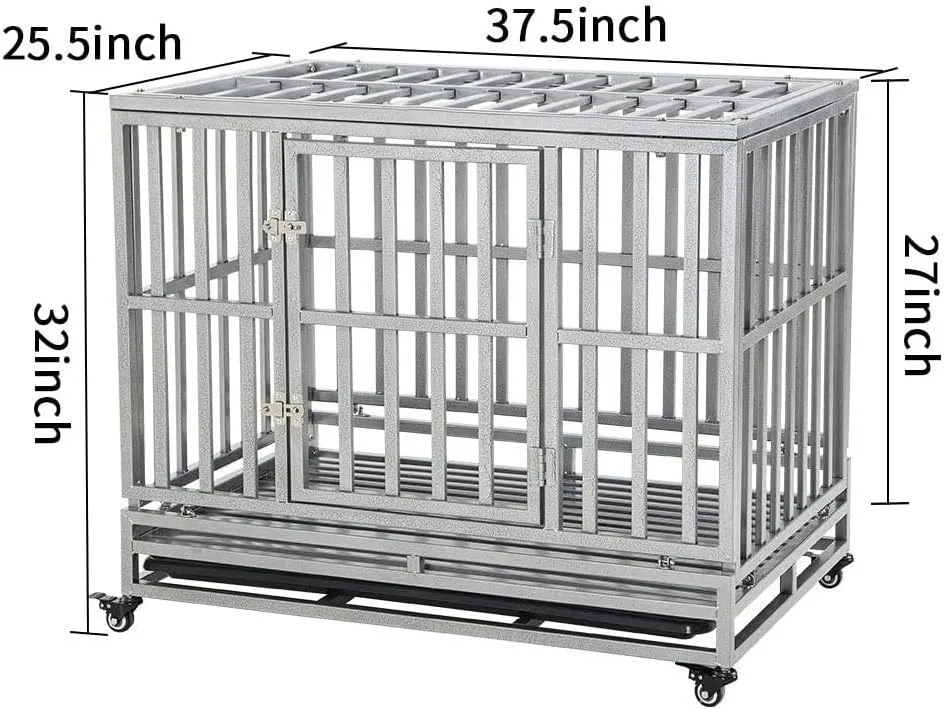 LUCKUP Heavy Duty Dog Cage Metal Kennel and Crate for Medium and Large Dogs, Pet Playpen with Four Wheels,Easy to Install,38 inch,Silver 
