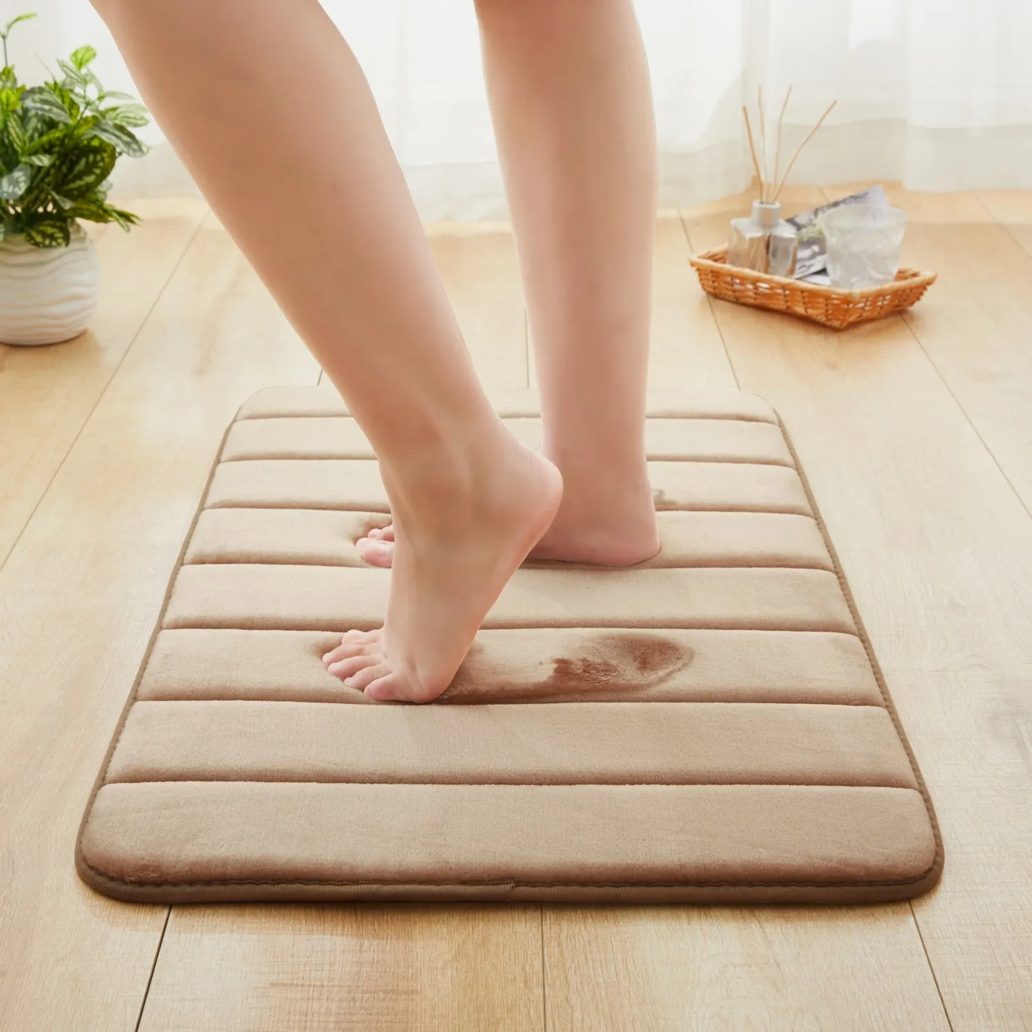 Memory Foam Bath Mat Ultra Absorbent Non-Slip Beige