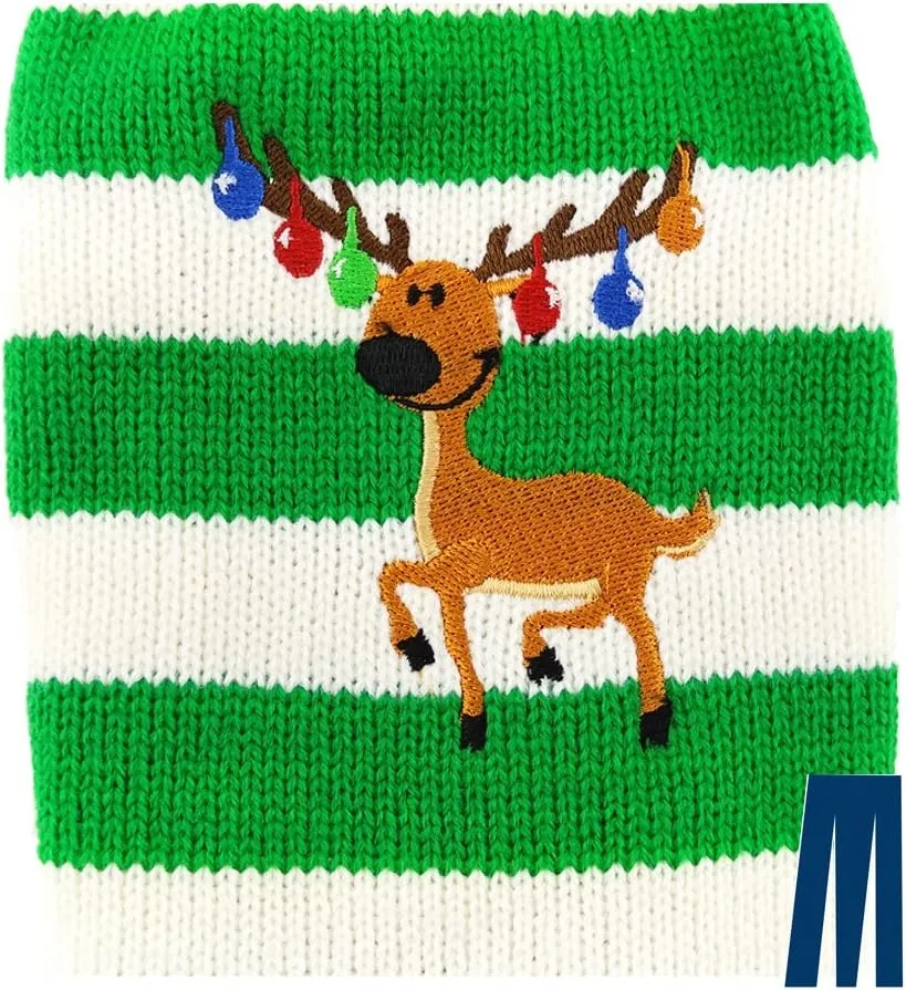 Mikayoo pet Sweater for Small Dog/cat,Ugly Sweater,Color Horizontal Stripes,Christmas Holiday Xmas, Elk Series, Reindeer Series,with Bells(Green,S)