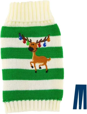 Mikayoo pet Sweater for Small Dog/cat,Ugly Sweater,Color Horizontal Stripes,Christmas Holiday Xmas, Elk Series, Reindeer Series,with Bells(Green,S)